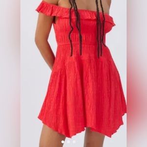 URBAN OUTFITTERS RED OFF THE SHOULDER MINI DRESS SIZE M